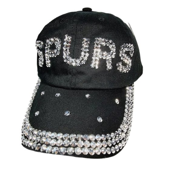 SPURS Bling Rhinestone Black Baseball Cap Hat Adjustable Back NWT - Picture 3 of 12